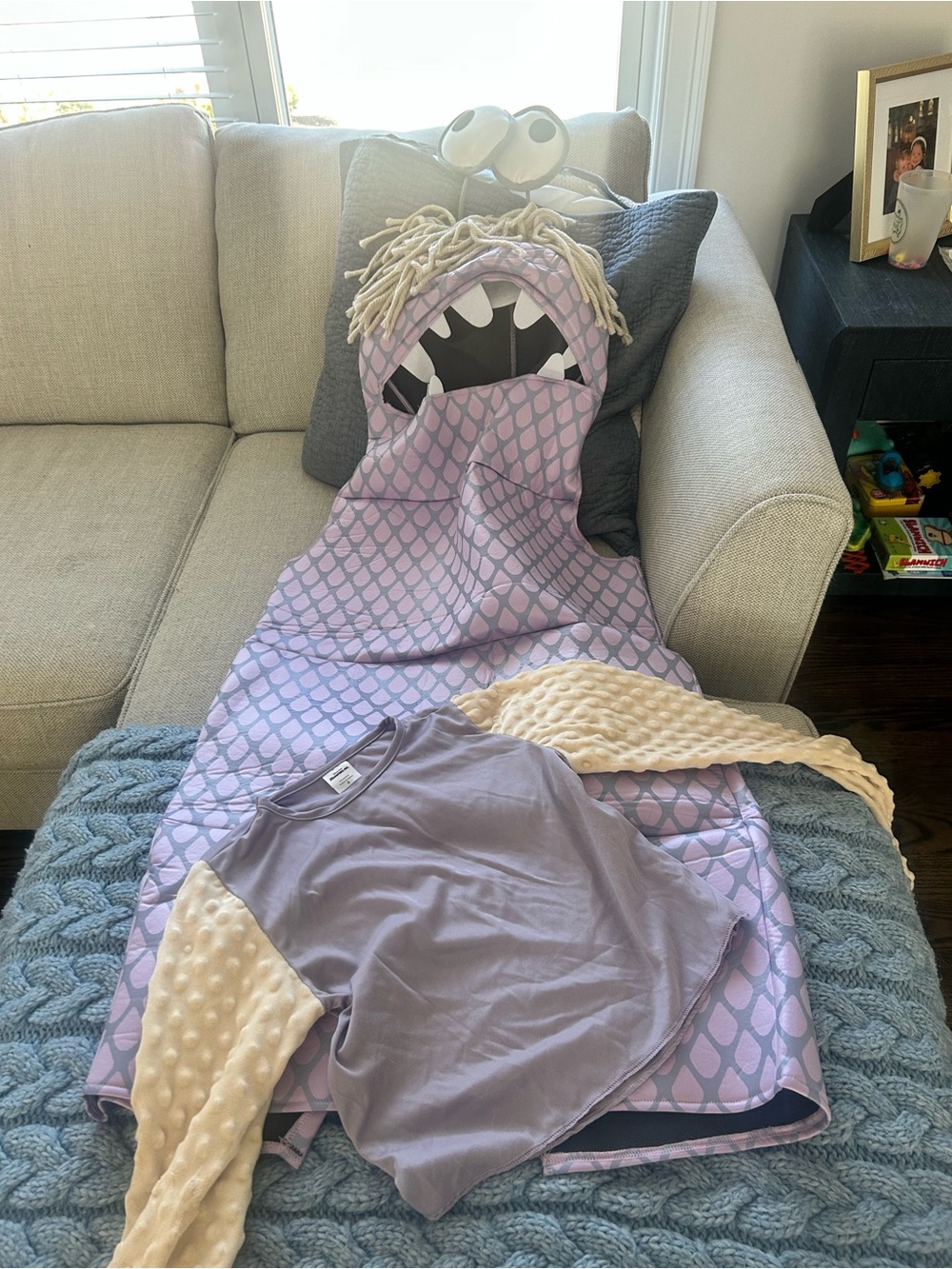 Plush Purple Monster Hooded Sleep Sack for Women - Cozy Hooded Blanket